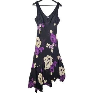 VTG Y2K Black Lace Dark Floral Babydoll Dress Sz 8 WhimsiGoth Fairy Asymmetrical